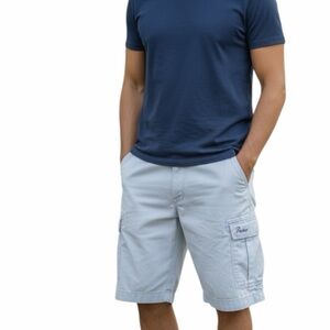 Izod Chino Shorts Men’s 32 Blue Flat Front Cotton Twill Belted